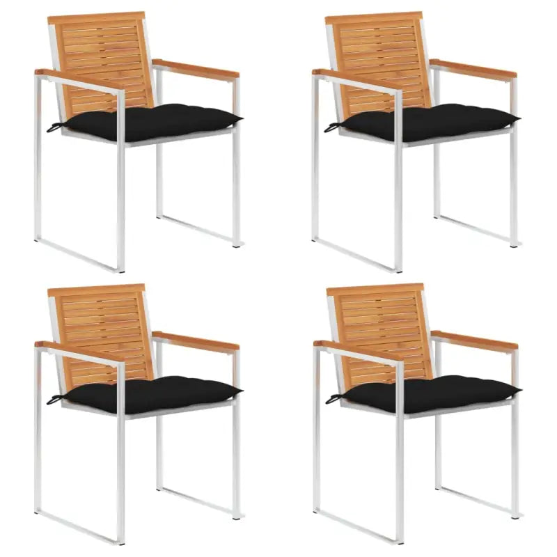 Tuinstoelen van massief acaciahout en roestvrij staal voor buitengebruik - Zwart / 4 - Tuinstoelen