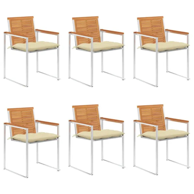 Tuinstoelen van massief acaciahout en roestvrij staal voor buitengebruik - Crème / 6 - Tuinstoelen
