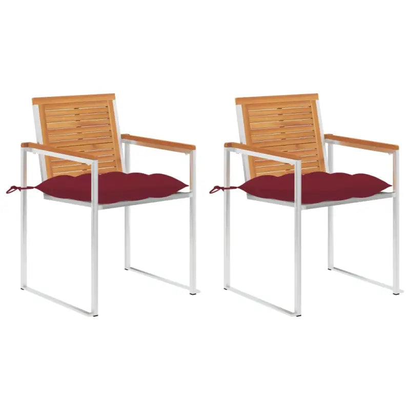 Tuinstoelen van massief acaciahout en roestvrij staal voor buitengebruik - Wijnrood / 2 - Tuinstoelen