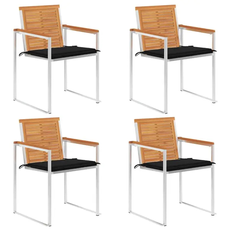Tuinstoelen van massief acaciahout en roestvrij staal voor buiten gebruik - Zwart / 4 - Tuinstoelen