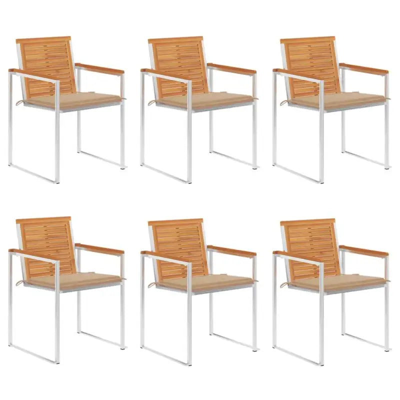 Tuinstoelen van massief acaciahout en roestvrij staal voor buiten gebruik - Beige / 6 - Tuinstoelen