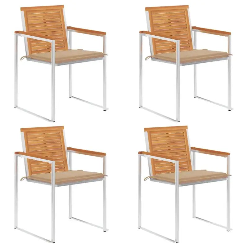 Tuinstoelen van massief acaciahout en roestvrij staal voor buiten gebruik - Beige / 4 - Tuinstoelen