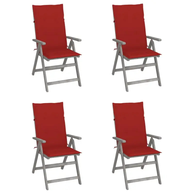 Tuinstoelen van massief acaciahout met greywash afwerking en kussens - Rood / 4 - Tuinstoelen