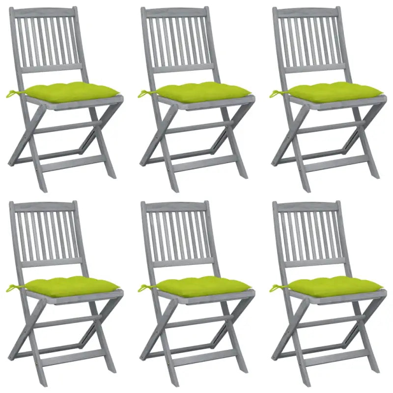 Tuinstoelen van massief acaciahout met kussens voor buiteneten - Heldergroen / 6 - Tuinstoelen