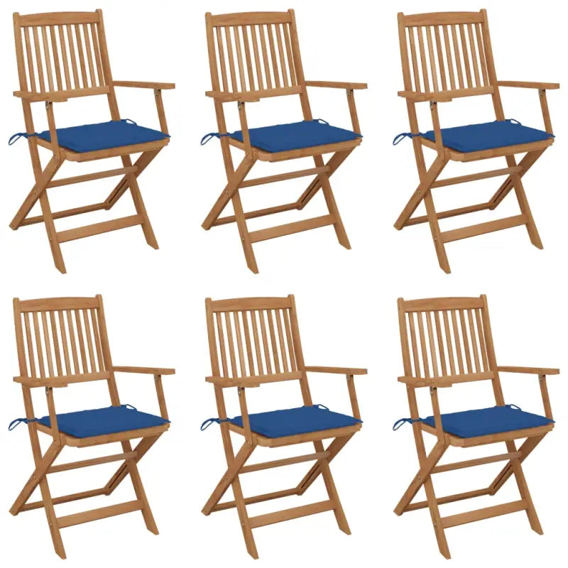 Tuinstoelen van massief acaciahout met kussens voor tuin en terras - Blauw / 6 - Tuinstoelen