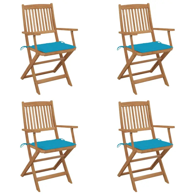 Tuinstoelen van massief acaciahout met kussens voor tuin en terras - Blauw / 4 - Tuinstoelen