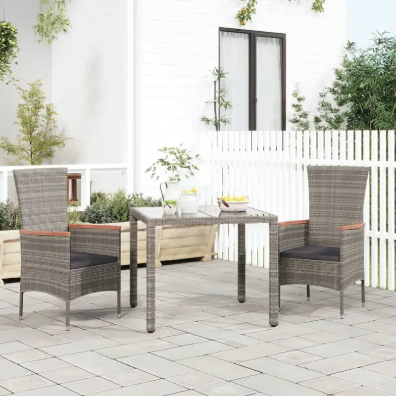 Tuinstoelen van poly rattan met massief acaciahout voor tuin en terras - Grijs / 2 - Tuinstoelen