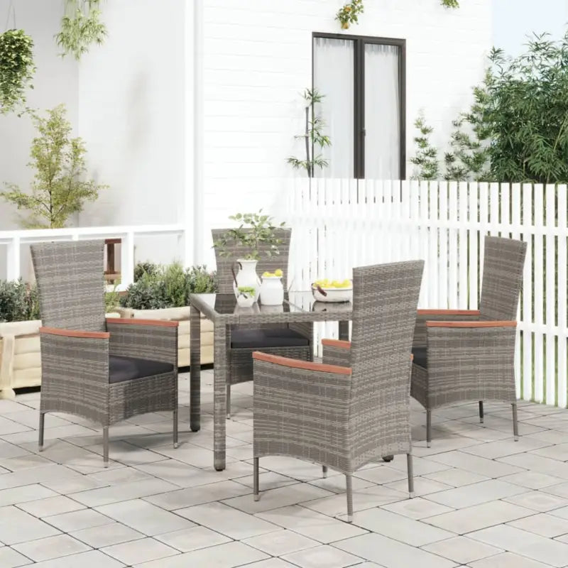 Tuinstoelen van poly rattan met massief acaciahout voor tuin en terras - Grijs / 4 - Tuinstoelen