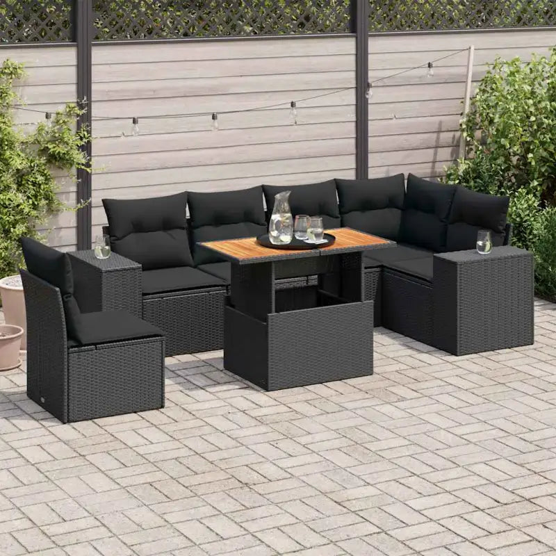Tuinstoelset in beige materiaal met gepoedercoat staalafmetingen - Zwart / 3x hoek + Tafel + 3x midden - Tuinsets