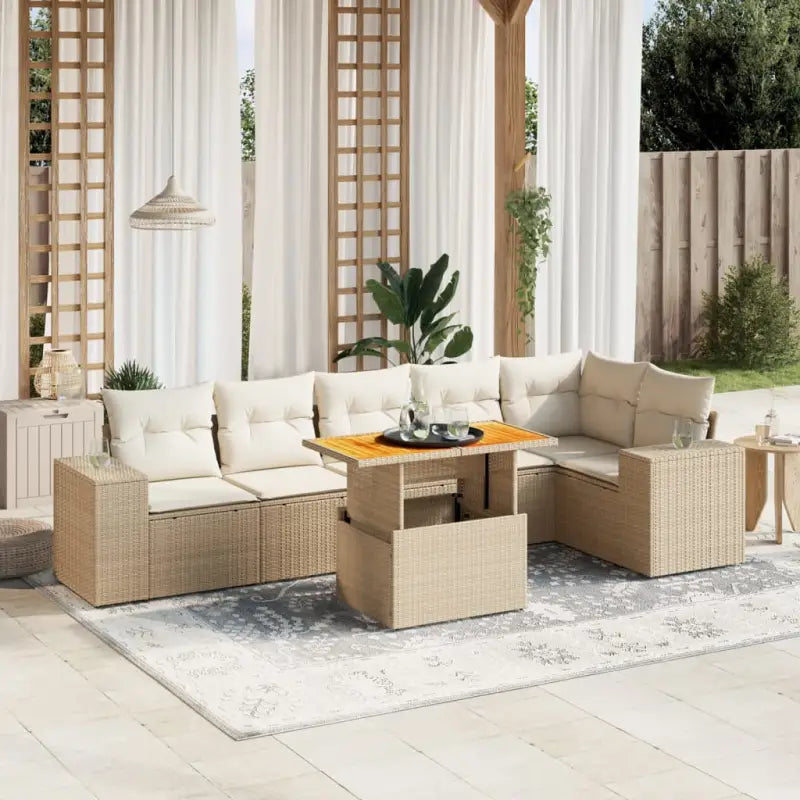 Tuinstoelset in beige materiaal met gepoedercoat staalafmetingen - beige en crèmekleurig / 3x midden + 3x hoek + Tafel