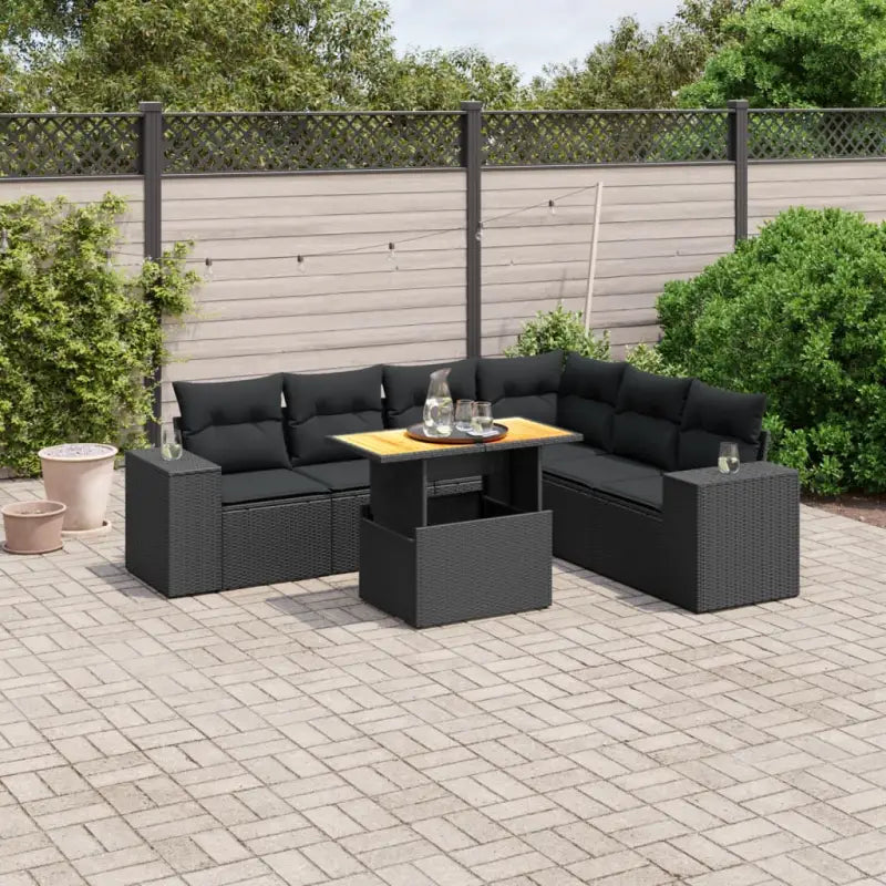 Tuinstoelset in beige materiaal met gepoedercoat staalafmetingen - Zwart / 3x hoek + 3x midden + Tafel - Tuinsets