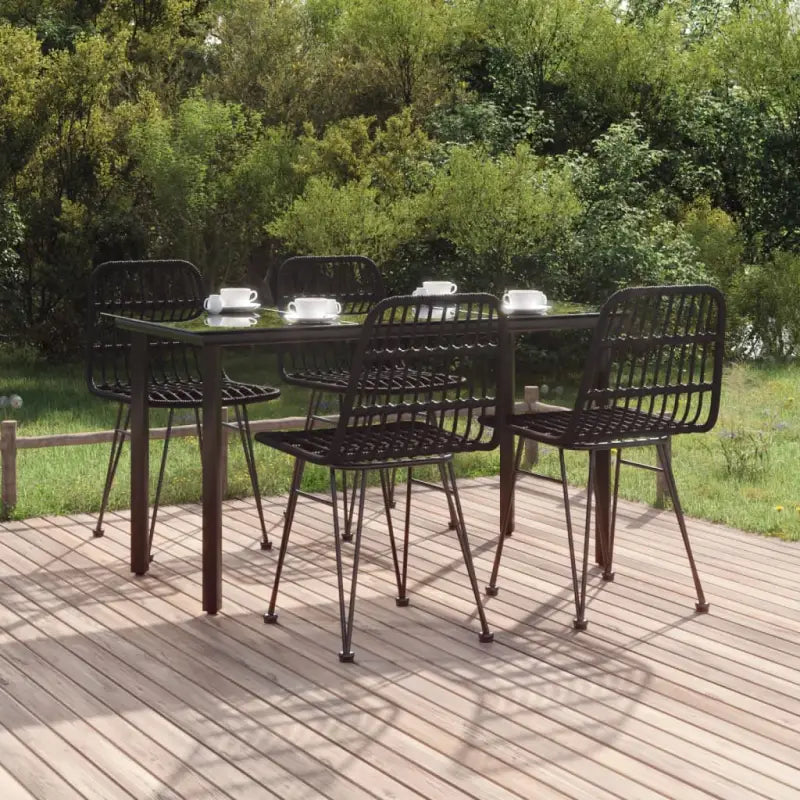 Tuinstoelset van poly rattan met gehard glas en eenvoudig schoonmaken - Zwart / 140 cm tafellengte - Tuinsets