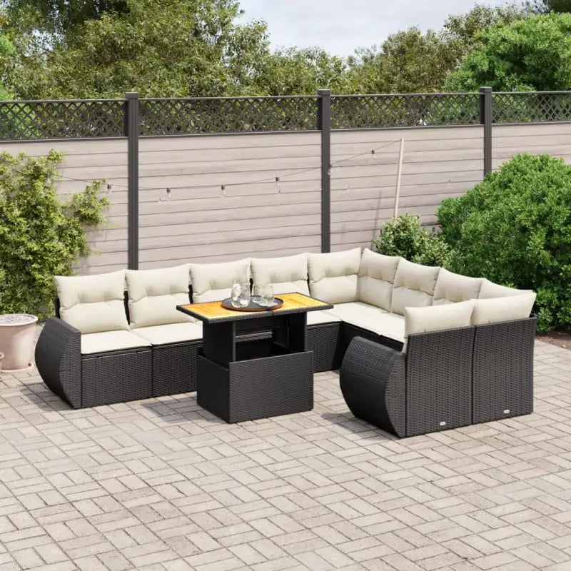 Tuinstoelset van zwart materiaal met gepoedercoat staal afmetingen - Zwart en crème / 4x hoek + 5x midden + Tafel