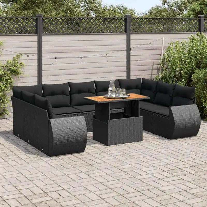 Tuinstoelset van zwart materiaal met gepoedercoat staal afmetingen - Zwart / Tafel + 4x hoek + 5x midden - Tuinsets
