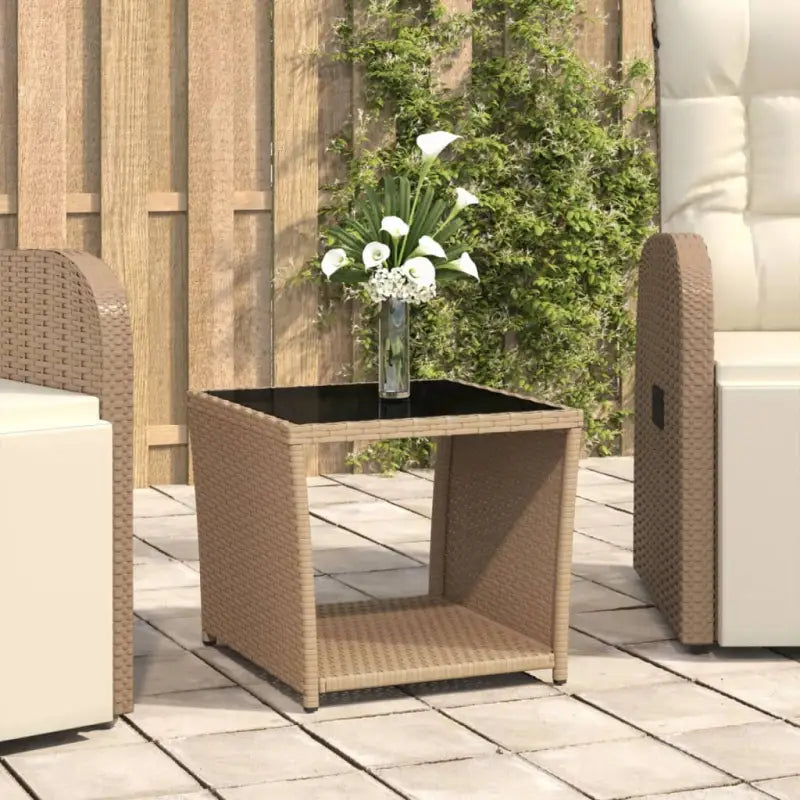 Tuintafel van massief acaciahout en PE-rattan eenvoudig schoon - Beige / 1 / Glas - Tuintafels