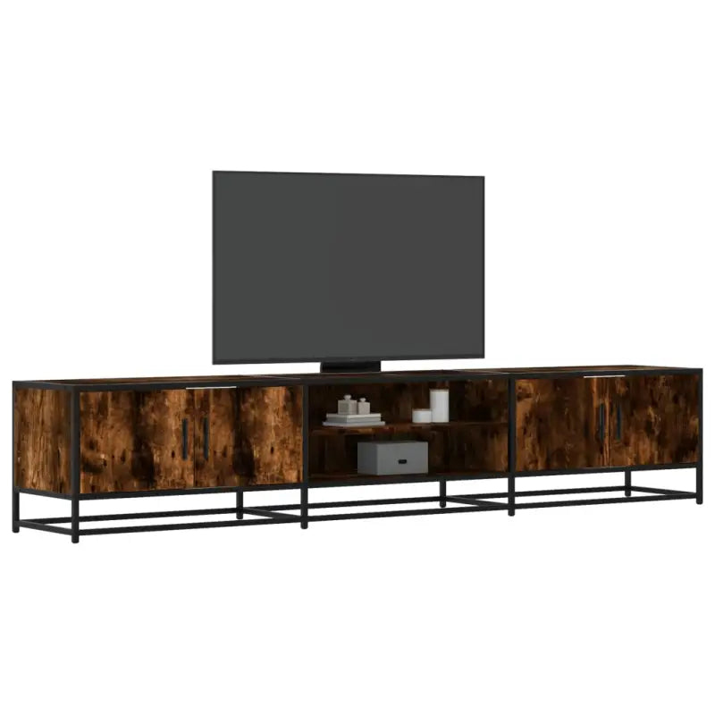 Tv-meubel in grijs Sonoma met bewerkt hout en industrieel metalen frame - Gerookt eiken / 1 / 210 cm - Tv-meubels