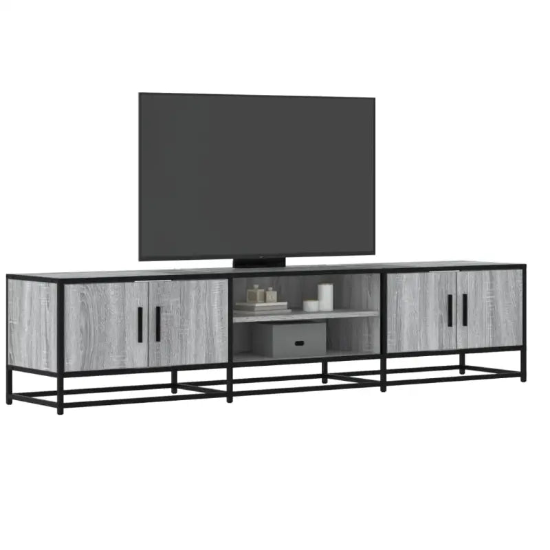 Tv-meubel in grijs Sonoma met bewerkt hout en industrieel metalen frame - Grijs sonoma / 1 / 180 cm - Tv-meubels