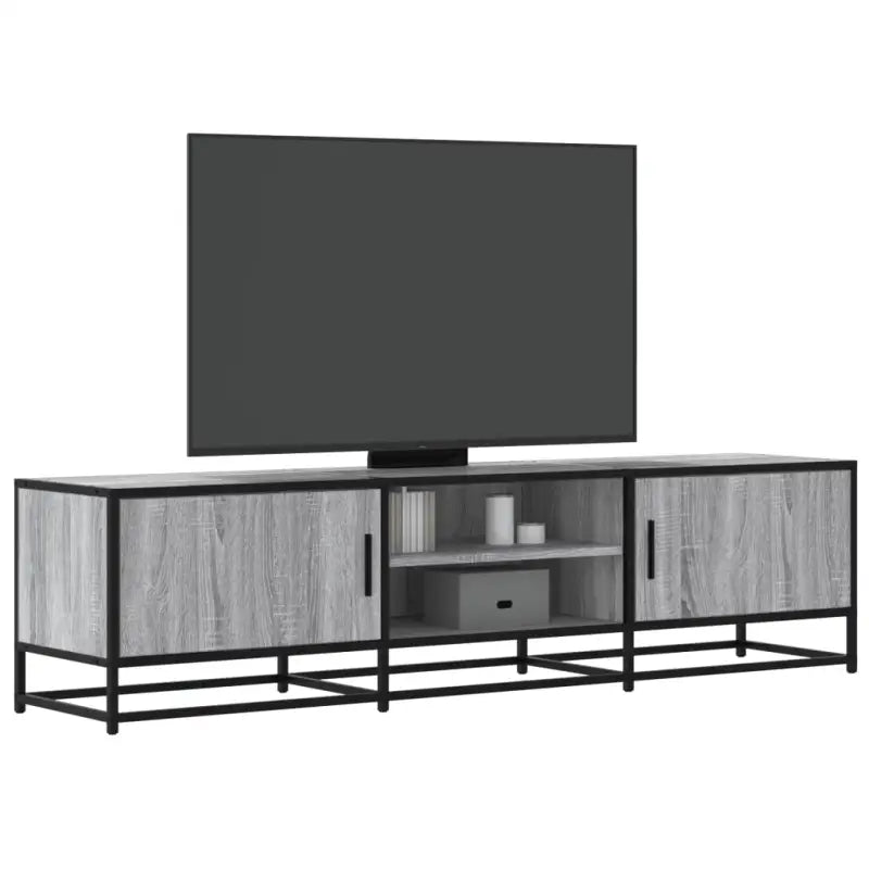 Tv-meubel in grijs Sonoma met bewerkt hout en industrieel metalen frame - Grijs sonoma / 1 / 160 cm - Tv-meubels