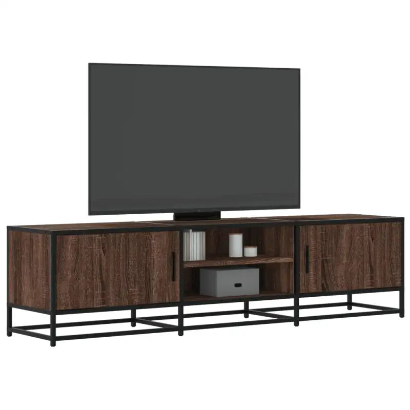 Tv-meubel in grijs Sonoma met bewerkt hout en industrieel metalen frame - bruin eikenkleur / 1 / 160 cm - Tv-meubels
