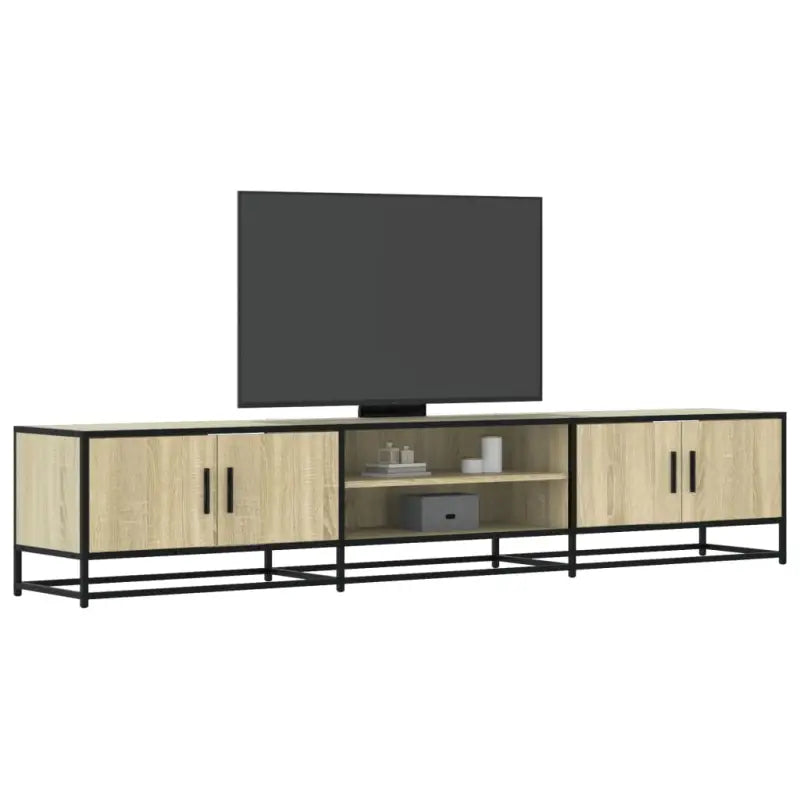 Tv-meubel in grijs Sonoma met bewerkt hout en industrieel metalen frame - Sonoma eiken / 1 / 210 cm - Tv-meubels