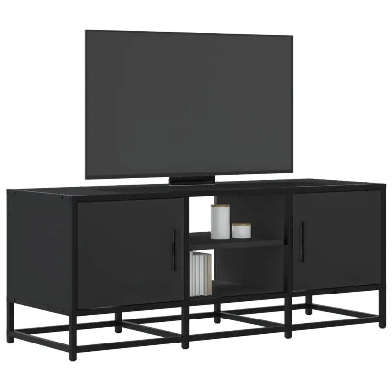 Tv-meubel in grijs Sonoma met bewerkt hout en industrieel metalen frame - Zwart / 1 / 100 cm - Tv-meubels