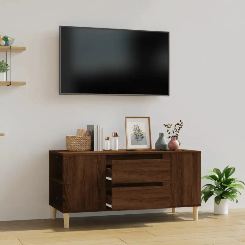 Tv-meubel in Scandinavische stijl van bewerkt hout met moderne charme - bruin eikenkleur / 1 - Tv-meubels