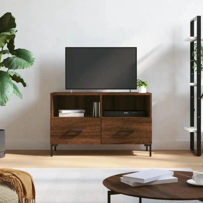 Tv-meubel met bewerkt hout en ijzeren poten voor een moderne look - bruin eikenkleur / 1 - Tv-meubels