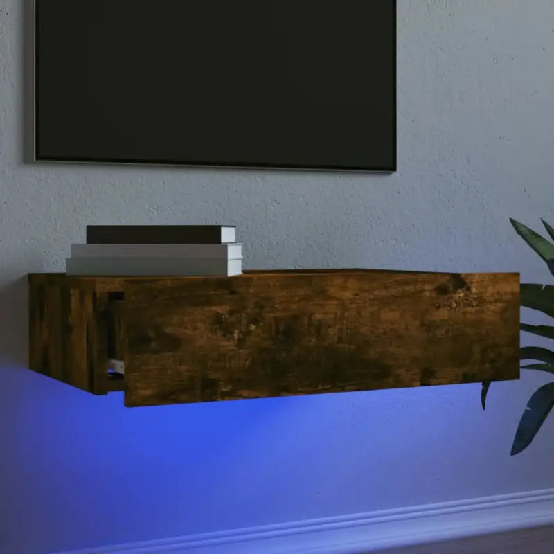 Tv-meubel met bewerkt hout en rgb led-verlichting voor een moderne look - Gerookt eiken / 1 / 60 cm - Tv-meubels