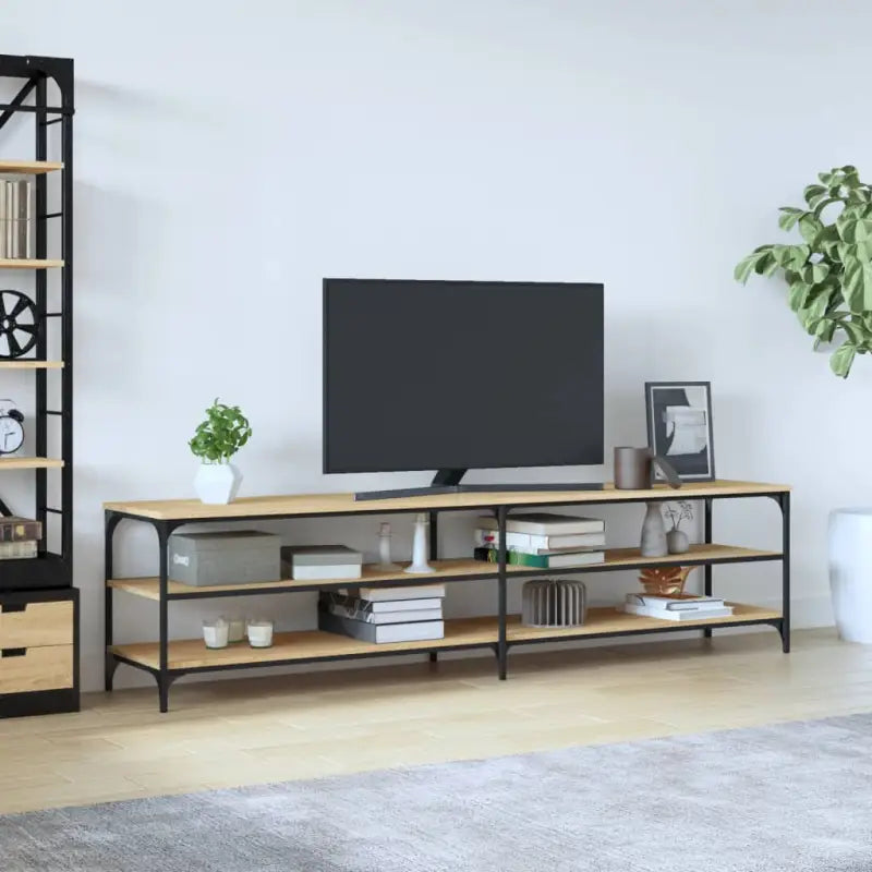 Tv-meubel met industrieel ontwerp en bewerkt hout met verstelbare poten - Sonoma eiken / 1 / 200 cm - Tv-meubels