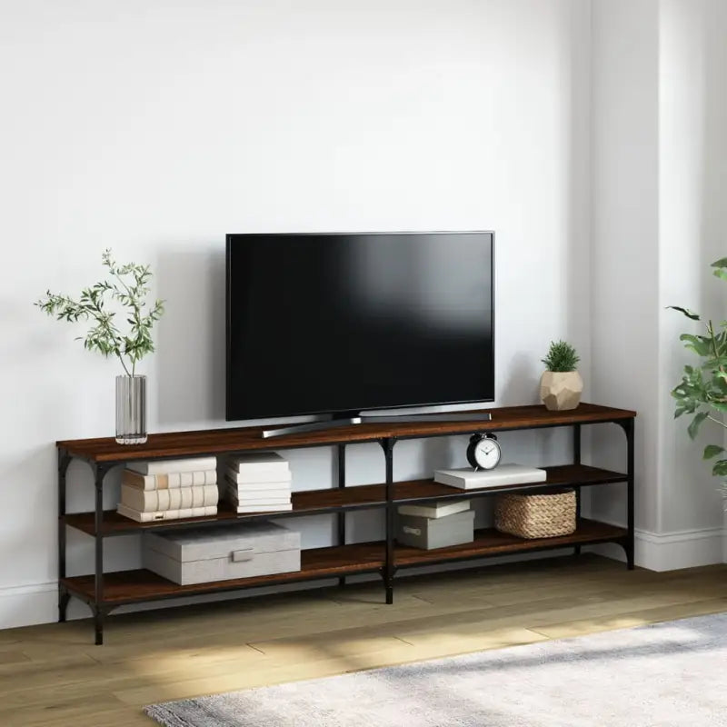 Tv-meubel met industrieel ontwerp en bewerkt hout met verstelbare poten - bruin eikenkleur / 1 / 180 cm - Tv-meubels