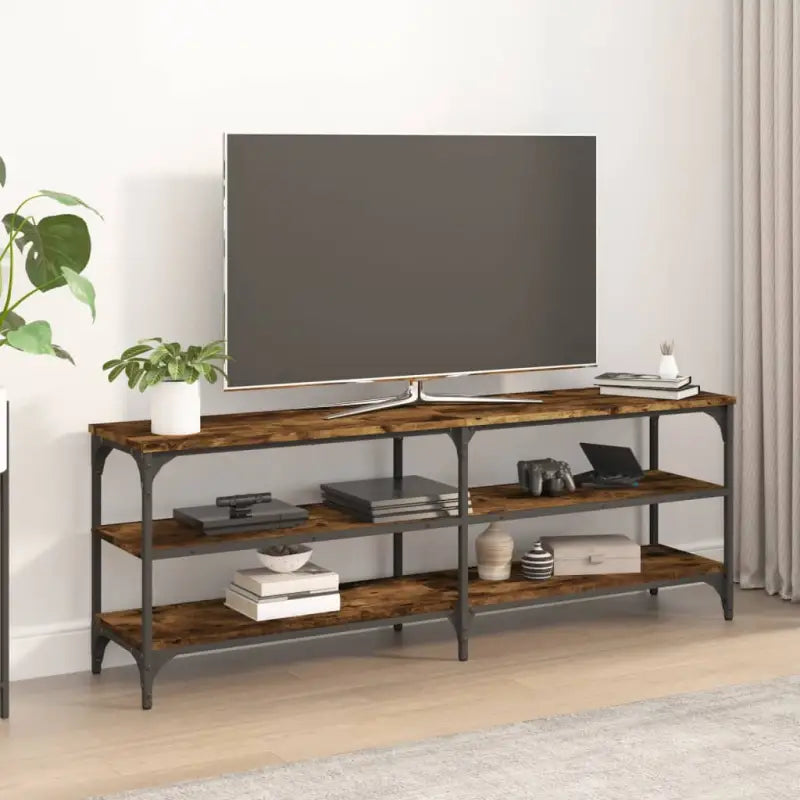 Tv-meubel met industrieel ontwerp en bewerkt hout met verstelbare poten - Gerookt eiken / 1 / 140 cm - Tv-meubels