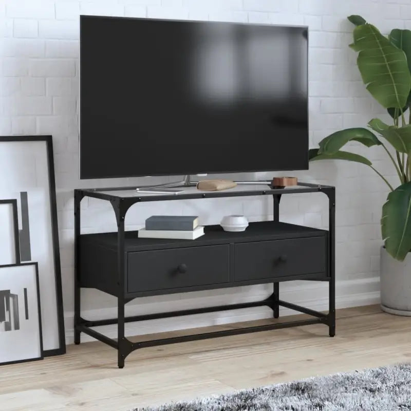 Tv-meubel met metalen frame en glazen blad voor een industrieel interieur - Zwart / 1 / 80 cm - Tv-meubels