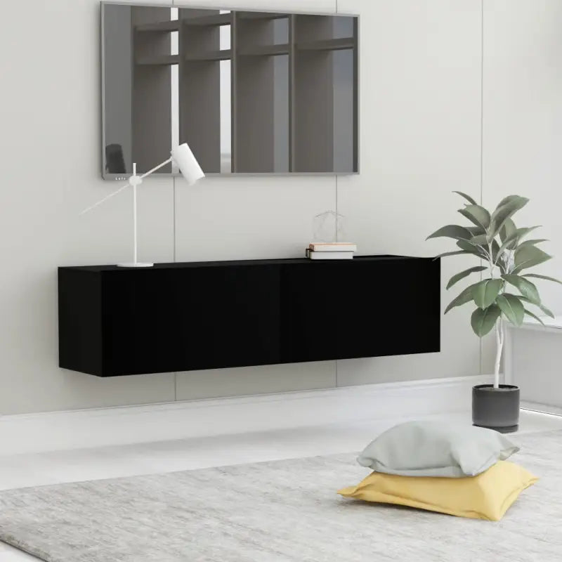 Tv-meubel met neerklapbare deuren en bewerkt hout voor een stijlvolle kamer - Zwart / 1 / 120 cm - Tv-meubels