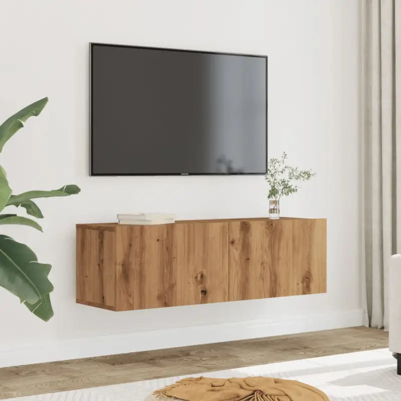 Tv-meubel met neerklapbare deuren en bewerkt hout voor een stijlvolle kamer - artisanaal eikenkleurig / 2 / 100 cm