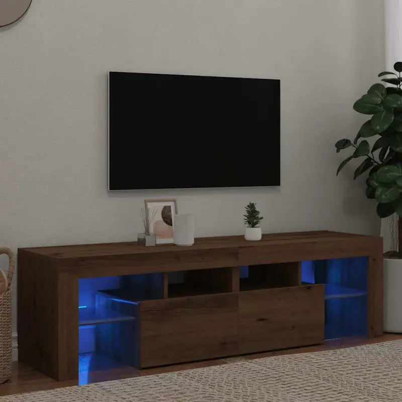 Tv-meubel met rgb led-verlichting en hoogwaardig bewerkt hout - artisanaal eikenkleurig / 1 - Tv-meubels