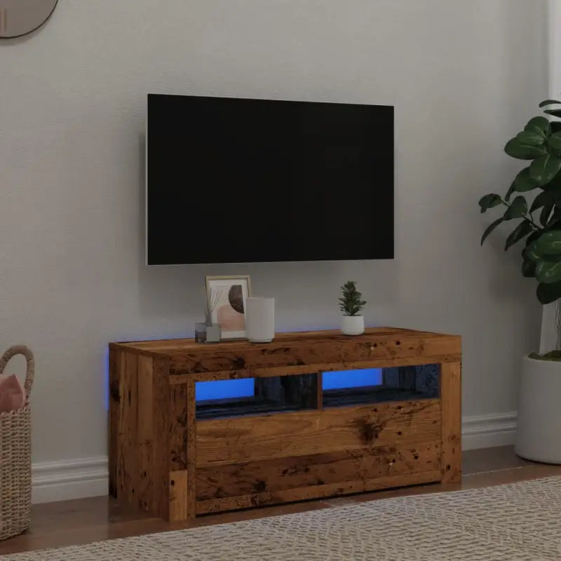 Tv-meubel met rgb led-verlichting en trendy duurzaam ontwerp - Oud hout / 1 - Tv-meubels