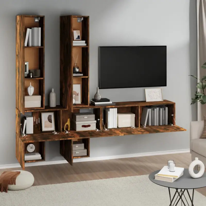 Tv-meubel met strak design van bewerkt hout dat gemakkelijk schoon - Gerookt eiken / 1 - Tv-meubels