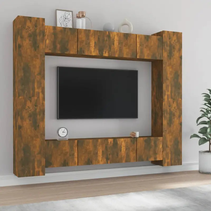 Tv-meubel set van bewerkt hout met trendy en stevig design - Gerookt eiken / 8 / 80 cm - Tv-meubels