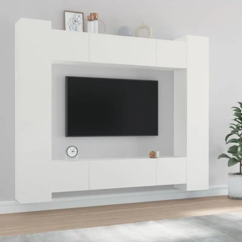 Tv-meubel set van bewerkt hout met trendy en stevig design - Wit / 8 / 80 cm - Tv-meubels