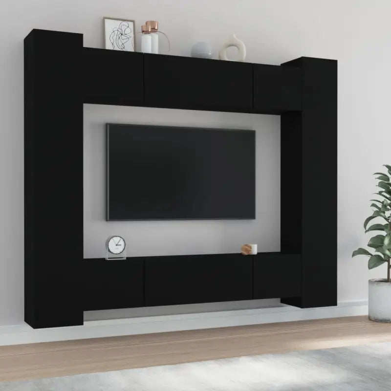 Tv-meubel set van bewerkt hout met trendy en stevig design - Zwart / 8 / 80 cm - Tv-meubels