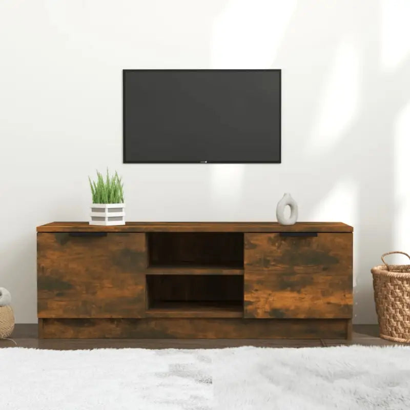 Tv-meubel van bewerkt hout in grijs sonoma met strak design - Gerookt eiken / 1 - Tv-meubels