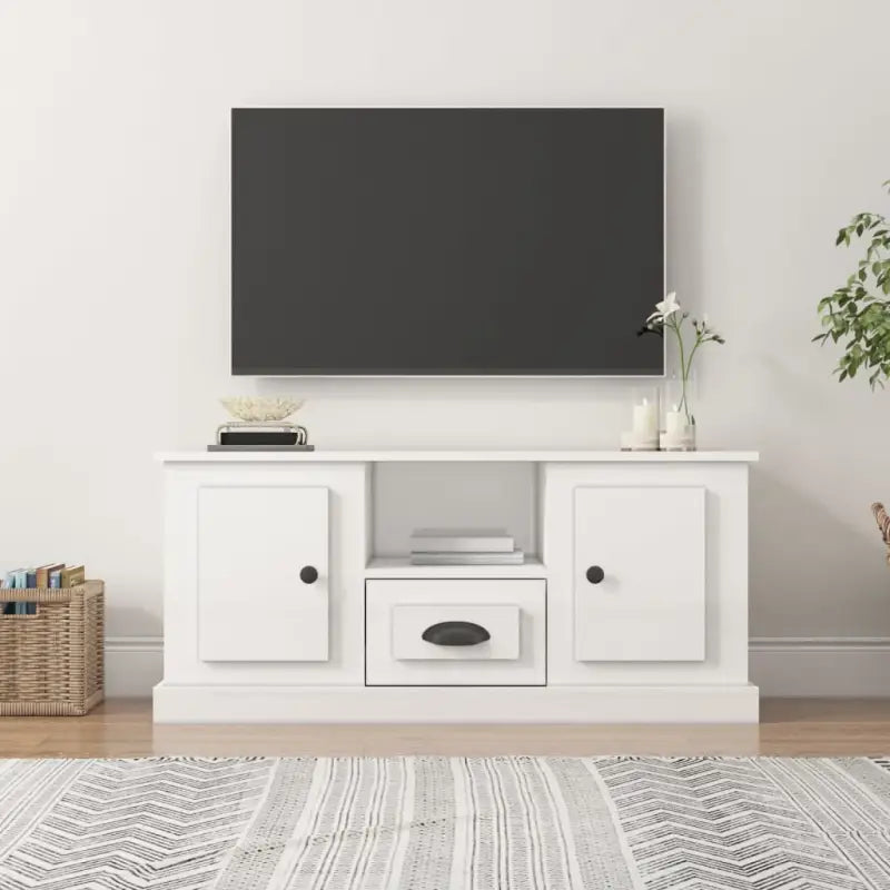 Tv-meubel van bewerkt hout in hoogglans wit met trendy design - Hoogglans wit / 1 - Tv-meubels