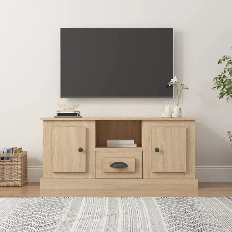 Tv-meubel van bewerkt hout in hoogglans wit met trendy design - Sonoma eiken / 1 - Tv-meubels