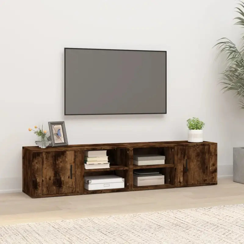 Tv-meubel van bewerkt hout met eigentijds en stevig design - Gerookt eiken / 2 - Tv-meubels