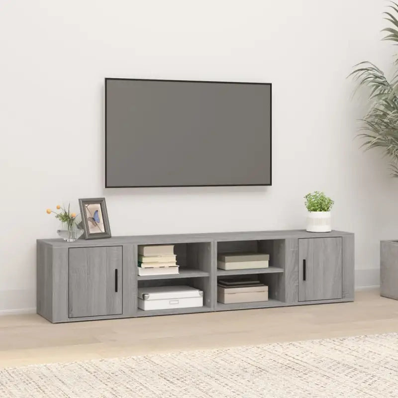 Tv-meubel van bewerkt hout met eigentijds en stevig design - Grijs sonoma / 2 - Tv-meubels