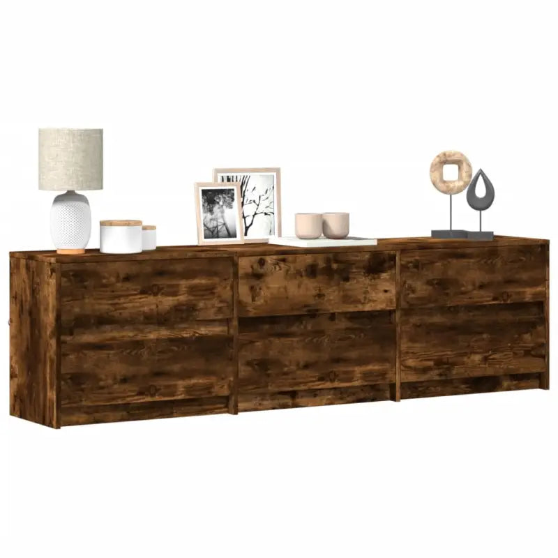 Tv-meubel van bewerkt hout met LED-verlichting en stevig ontwerp - Gerookt eiken / 1 / 180 cm - Tv-meubels