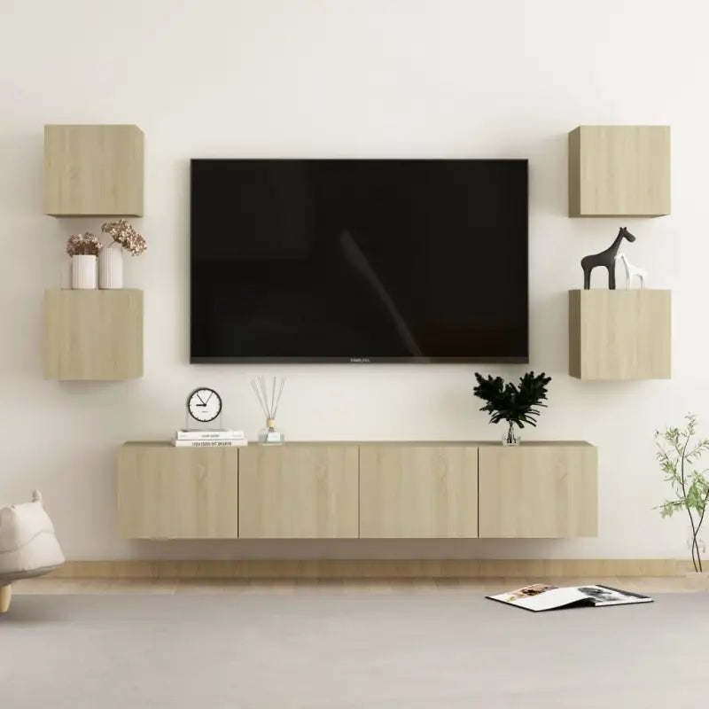 Tv-meubel van bewerkt hout met muurbevestiging en tijdloos design - Sonoma eiken / 1 / 160 cm - Tv-meubels