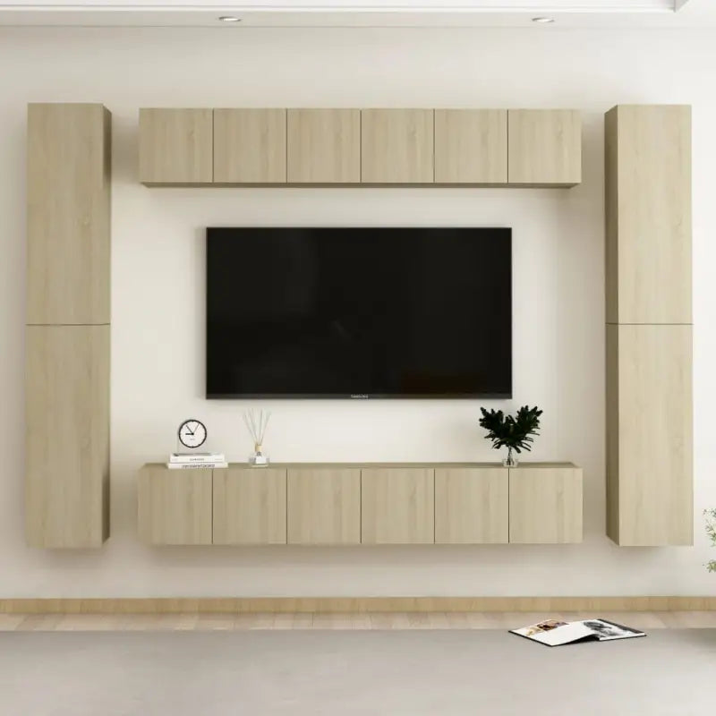 Tv-meubel van bewerkt hout met muurbevestiging voor een moderne woonkamer - Tv-meubels