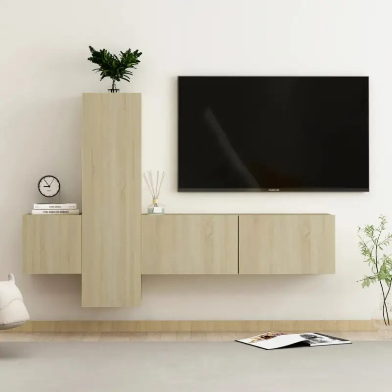 Tv-meubel van bewerkt hout met muurbevestiging voor een trendy uitstraling - Sonoma eiken / 1 / 100 cm - Tv-meubels