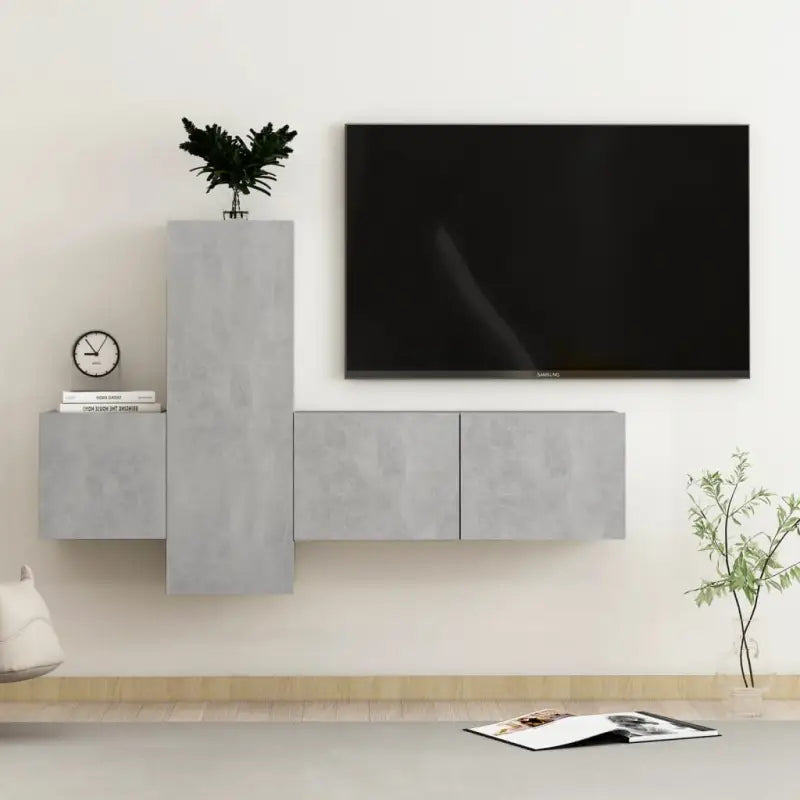 Tv-meubel van bewerkt hout met muurbevestiging voor een trendy uitstraling - Betongrijs / 1 / 80 cm - Tv-meubels